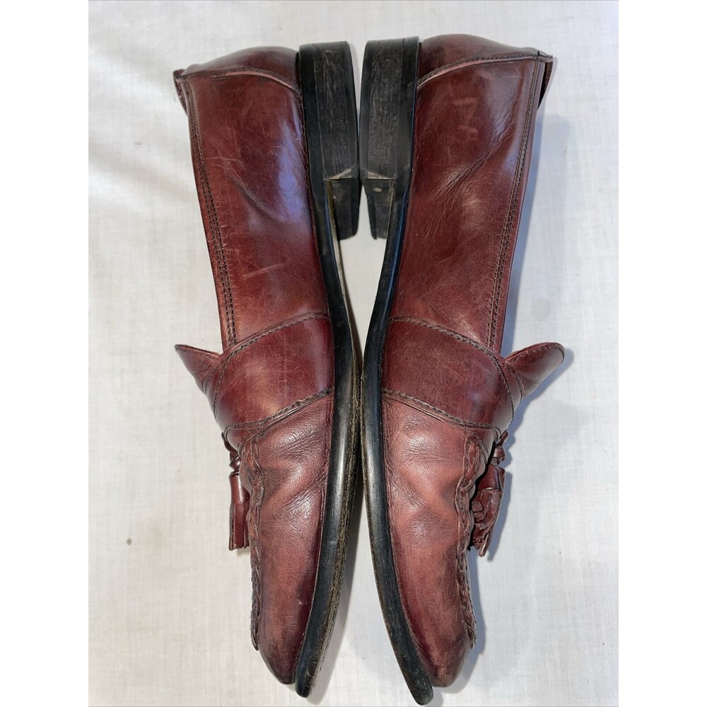 Alfani Italy Dress Loafers Men’s Size 11 W Brown Leather Tassels Block Heels - Picture 5 of 13